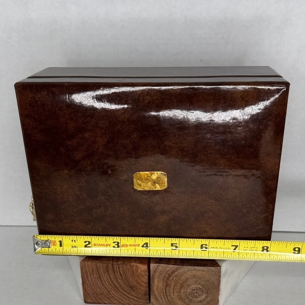 Vintage Swank Tortoiseshell Vinyl Gold Chain Jewelry Dresser Box Made in Sweden
